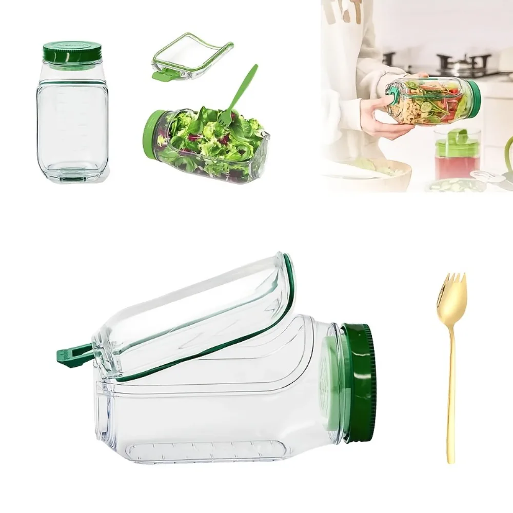 Caja de Almacenamiento de Frutas para el Desayuno, Hermética, Contenedor para Ensaladas, Frascos para Ensaladas, Reutilizables, de Plástico, Mantienen la Frescura