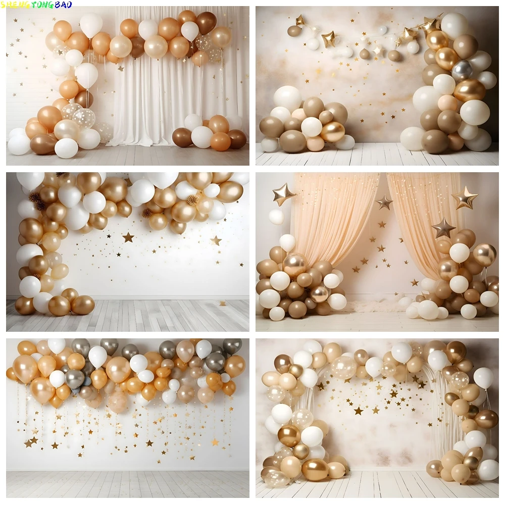 

Gold Glitter Balloons Photography Background Kids Birthday Party Cake Smash Banner Portrait Decor Backdrop Photo Studio Props