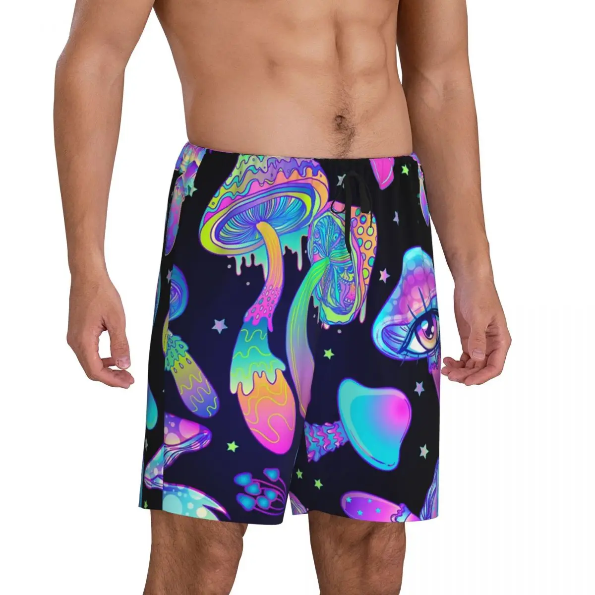 Custom Print Magic Mushroom Trippy Psychedelic Neon Pastel Goth Pajama Shorts Men Sleepwear Bottoms Sleep Short Pjs with Pockets