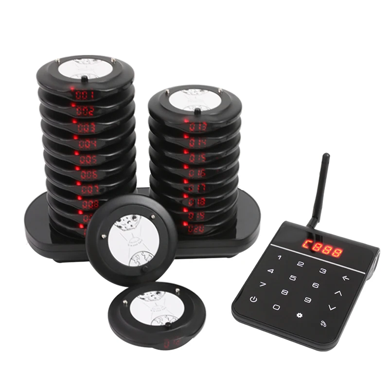 Wireless Restaurant Paging System 20 Pagers Dual Charging Base Buzzer Vibration Flash for Cafe Food Truck Clinic