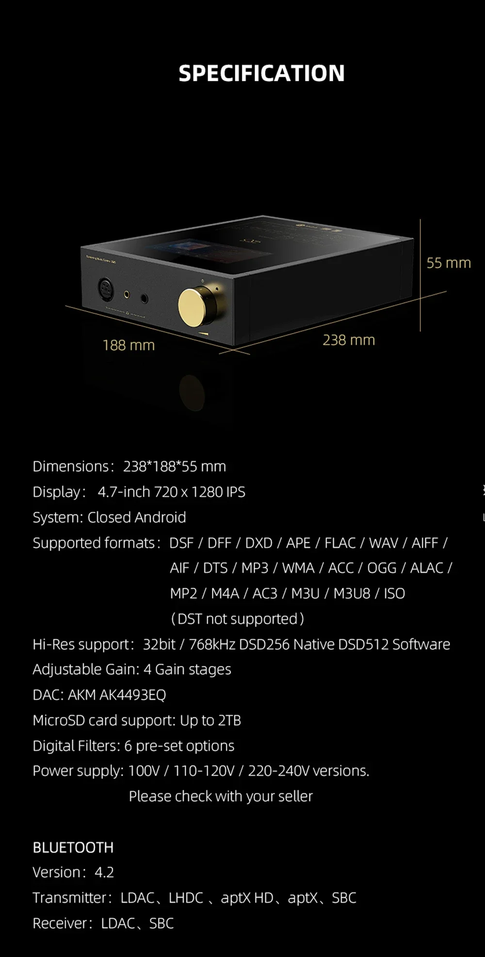 SHANLING EM5 AK4493 Chip  Desktop Streaming Digital Music Player Headphone Amplifier Earphone AMP MQA PCM384 DSD512 Software