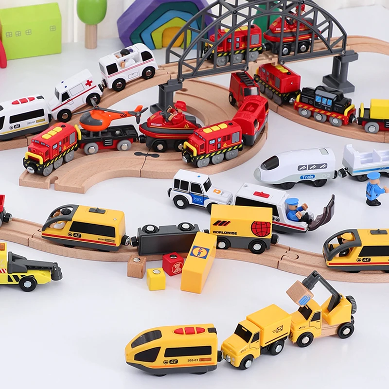 Kids Electric Train Set Locomotive Magnetic Train Diecast Slot Toy Fit for Wooden Train Railway Track Toys for Children Gifts