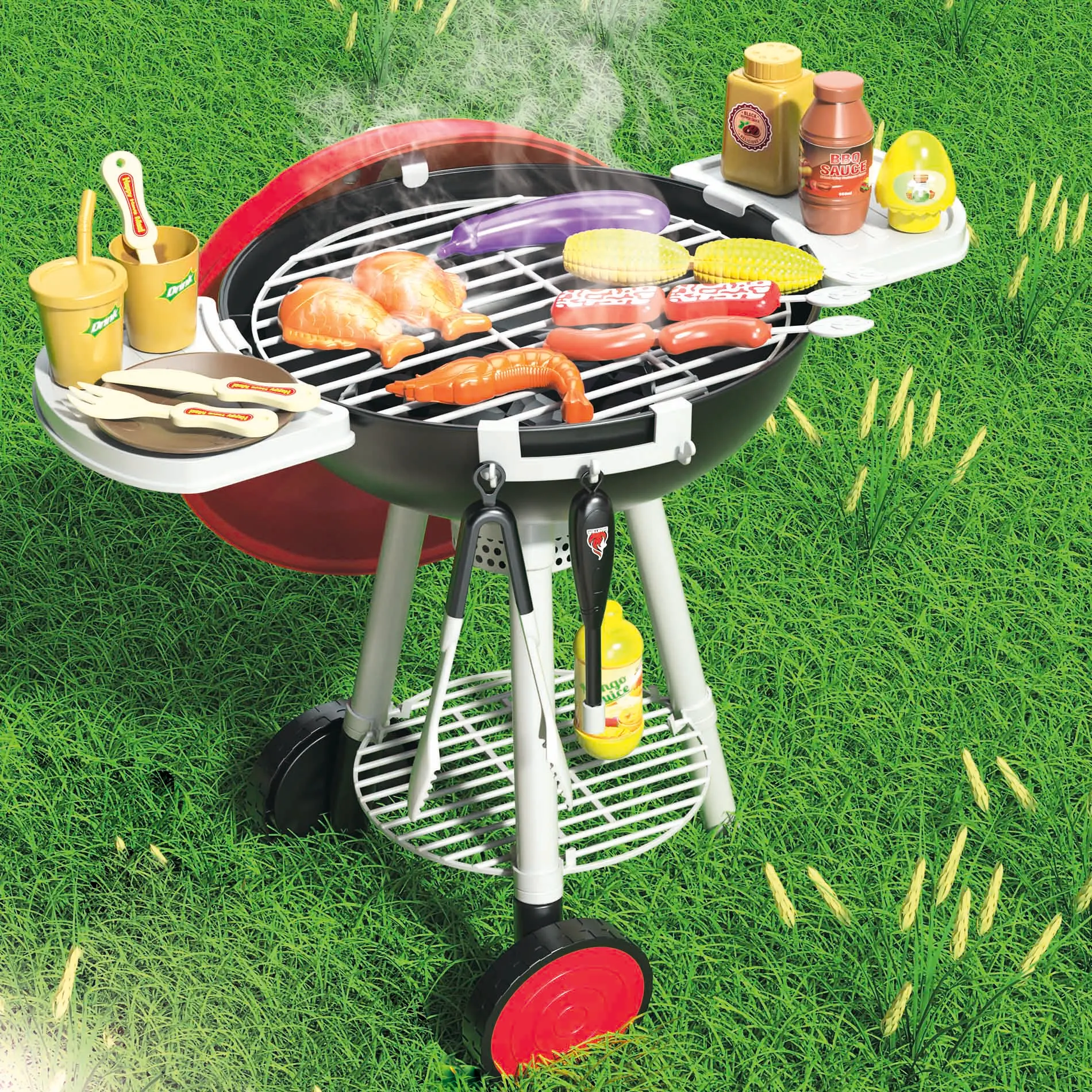 25 PCS Little Chef Kitchen Toy Set - Interactive BBQ Grill Playset with Cooking Utensils, Play Food, and Accessories for Kids, I