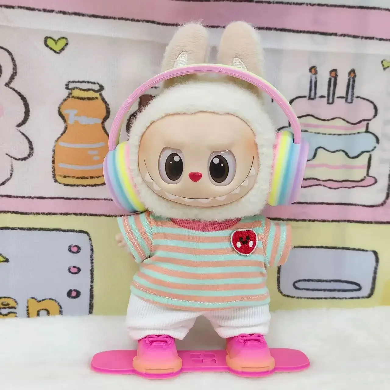 

For Vintage Trench Coat Skateboard Ski Board for labubu 3.0Doll Ski clothing set for Ropa17cm Labubu Clothing Accessories