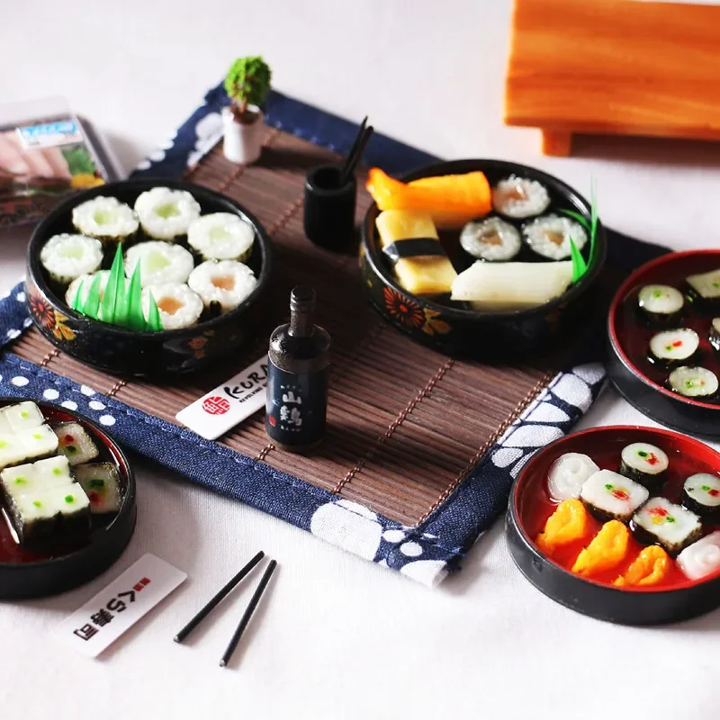 Mini Sushi Bento Food Sushi Plate Set Japanese Food Style Miniature Dollhouse Food Decoration Accessories Home Decor view 3