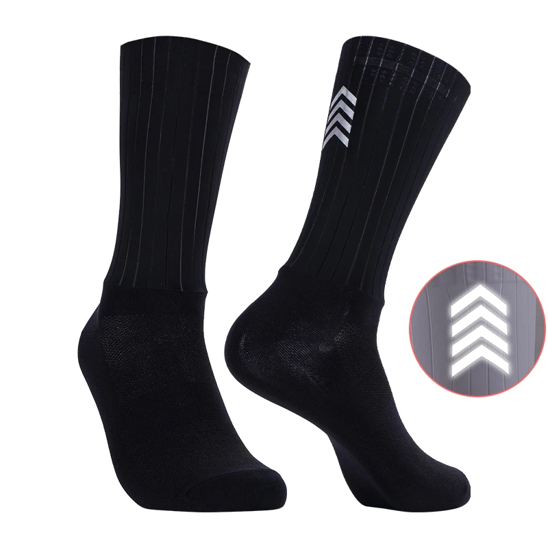 Calcetines de Ciclismo Reflectantes de Compresión Pro Aero 2026, Antideslizantes, de Silicona, para Verano, para Hombre y Mujer, para Bicicleta, Deporte, Running, Color Negro