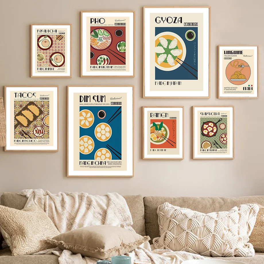 

Cooking Food Ramen Pho Tacos Dim Sum Aesthetic Wall Art Canvas Painting Nordic Posters And Prints Wall Picture For Kitchen Decor