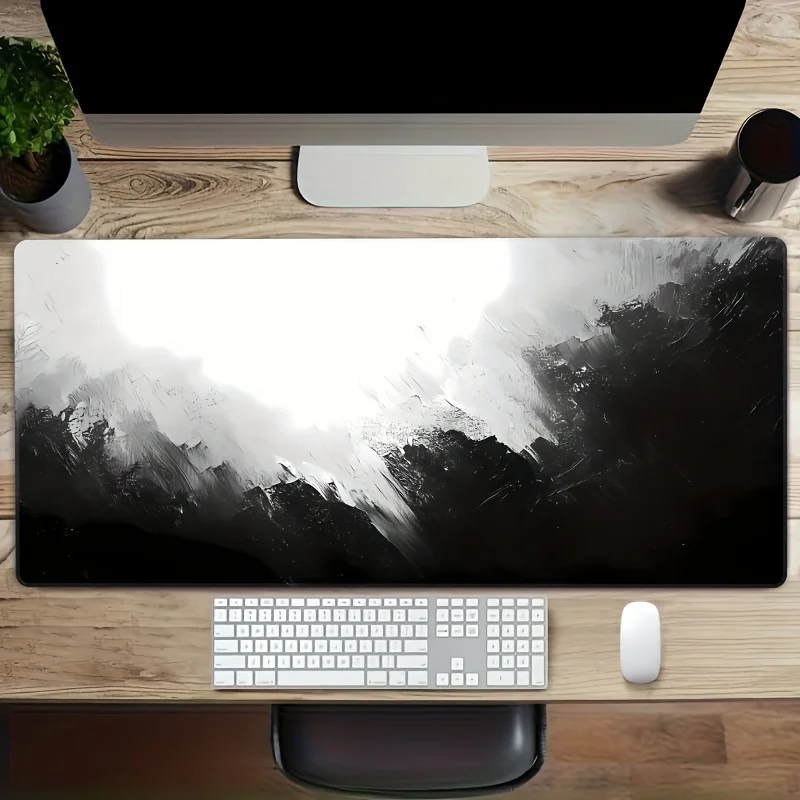 Abstract Black and White Art Large Gaming Mouse Pad Rubber Base Non-Slip Desk Mat for Office Work