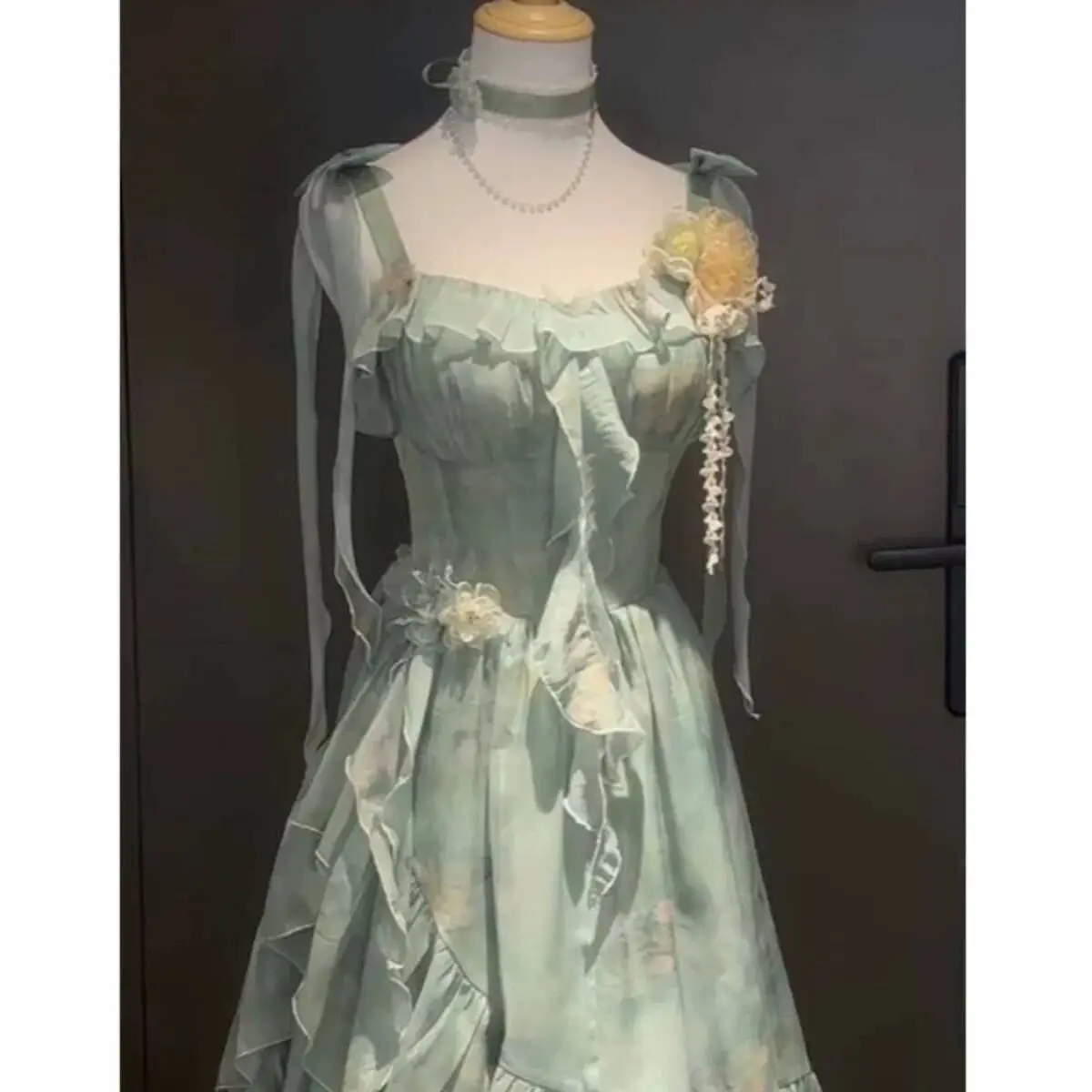 

Spring Kawaii Lolita Dress Women Printed Bow Japanese Clothes Short Party Dress Female Vintage Design One Piece Dresses Korean