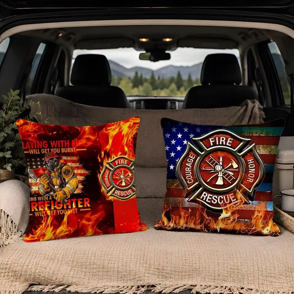 Firefighter Department Logo Rescue Soft Cute  Soft Plush  Double Print and Invisible Zipper for Sofa Home Car Use Cushion Cover