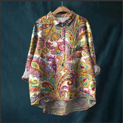 2024 European and American style autumn new long sleeved Chinese style printed fashionable versatile collared shirt