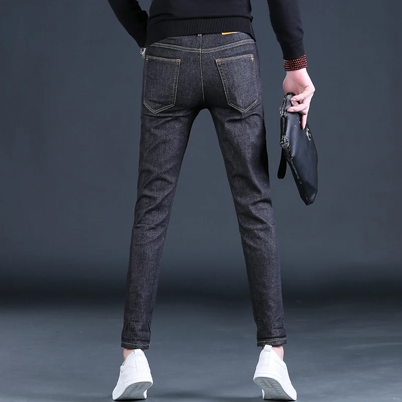 Autumn Men Black Jeans Casual Slim Fit Straight Leg Pants Streetwear Fashion Pure Color Cotton Denim Trousers CP2106