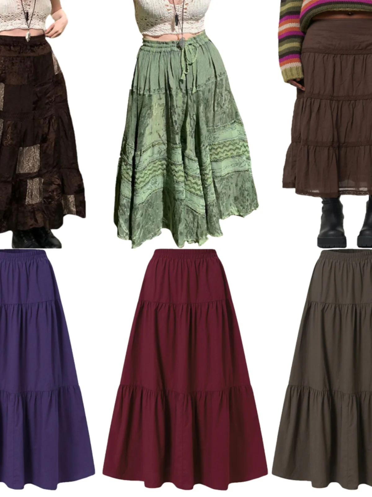Jupe mi-longue plissée taille haute pour femmes, couleur de rue, jupe trapèze pleine longueur, tissu Polyester, saison d'été