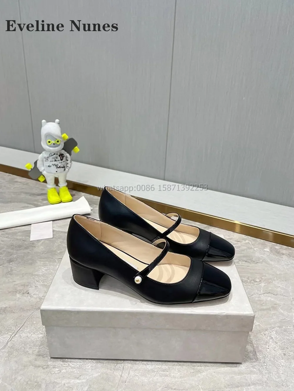 Décolleté lucidi con cinturino con fibbia perlata Punta quadrata Altezza crescente in pelle verniciata Tacchi alti da donna Colori misti Mary Janes Scarpe dolci