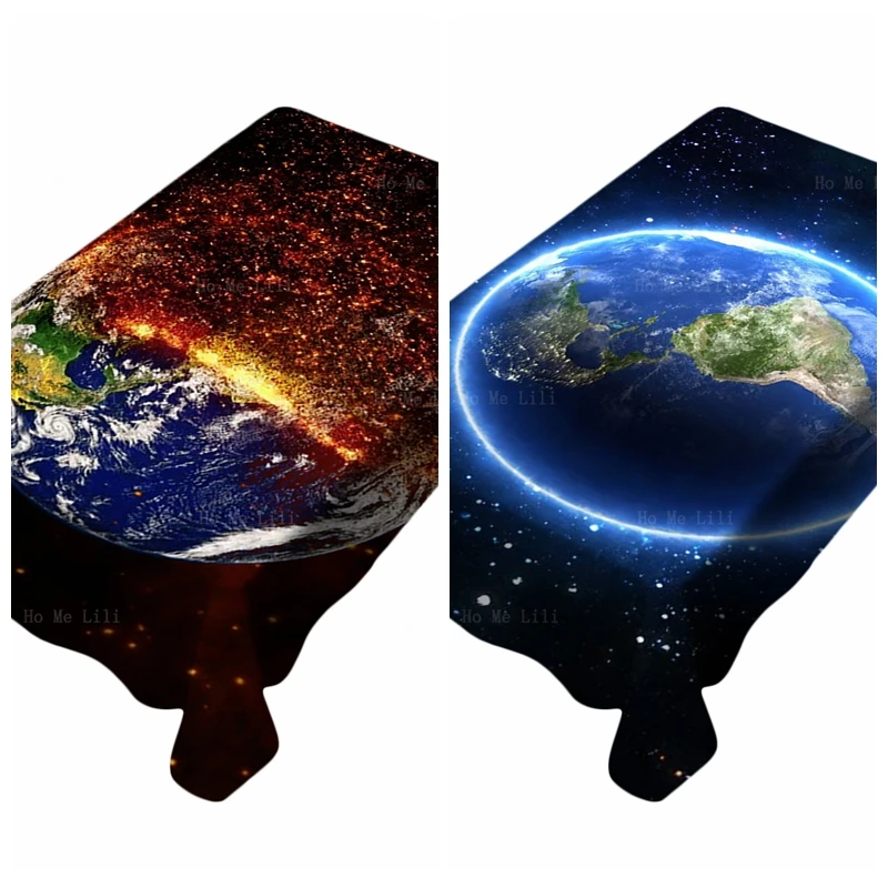 Beautiful View Of Planet Earth From Space Timelapse And Stars Galaxy Rectangular Tablecloth By Ho Me Lili For Tabletop Decoratio