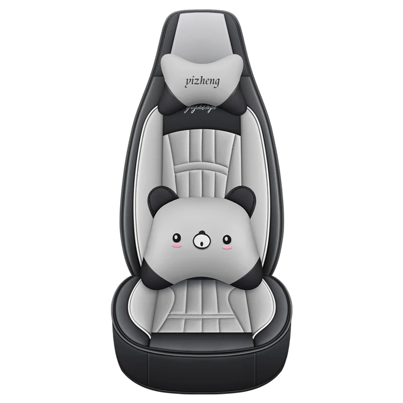 Front single-seat car seat covers, cartoon headrest and lumbar support, suitable for models with front one-piece head seats