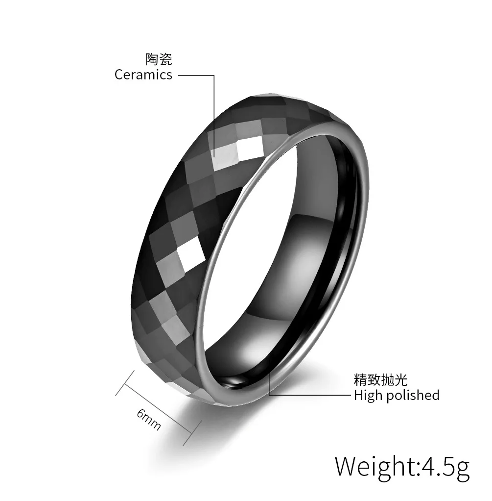 Men Women\'s Ceramic Ring Reflection Line Black Ring Jewelry Engagement Wedding Promise Band