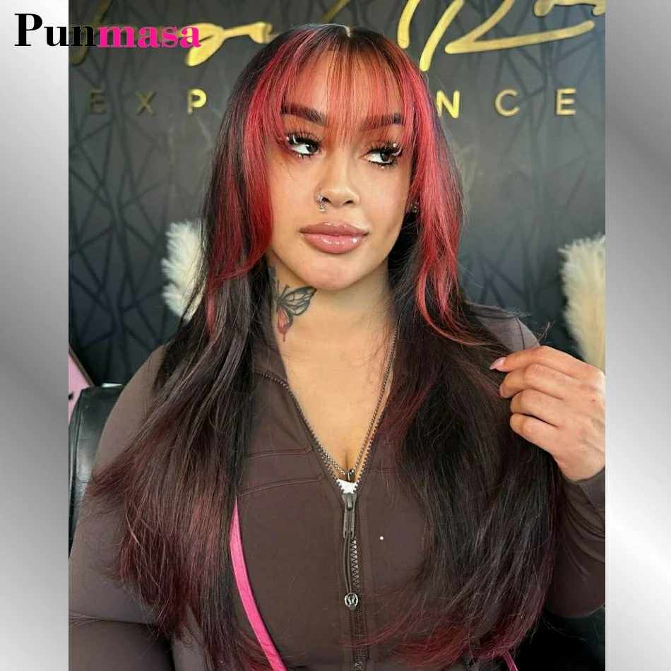 

Watermelon Red Omber Colored 250% Bone Straight 13x4 13x6 Lace Frontal Wigs Human Hair 5x5 Lace Closure Wig PrePlucked 34 36inch