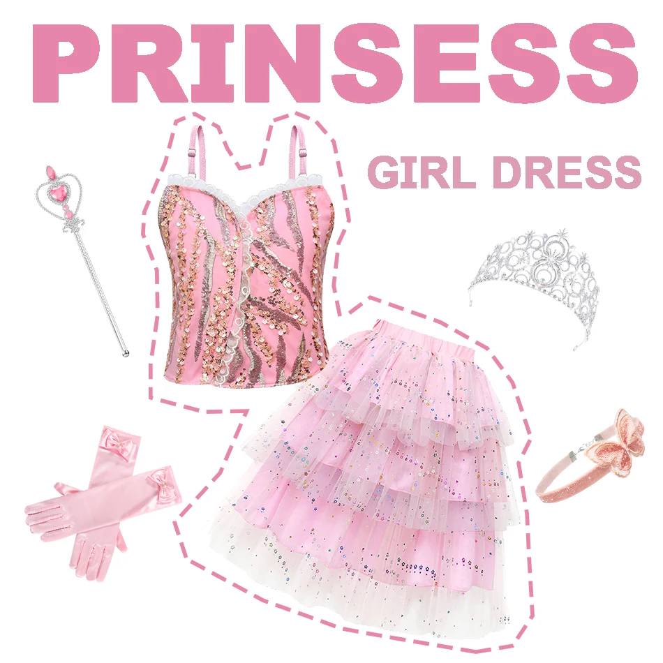 

Розовый жилет для девочек, юбка, волшебная ведьма, карнавальный костюм, топ на подтяжках для девочек, сетчатая юбка, комплект из двух предметов, праздничная одежда, комплект на Хэллоуин