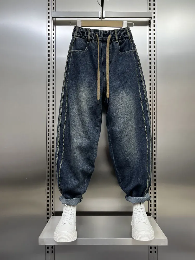 

Retro Washed Blue Men's Jeans Spring Loose Large Size Harlan Casual American Style Old Dad Pants Youth Trendy Wear Resistant