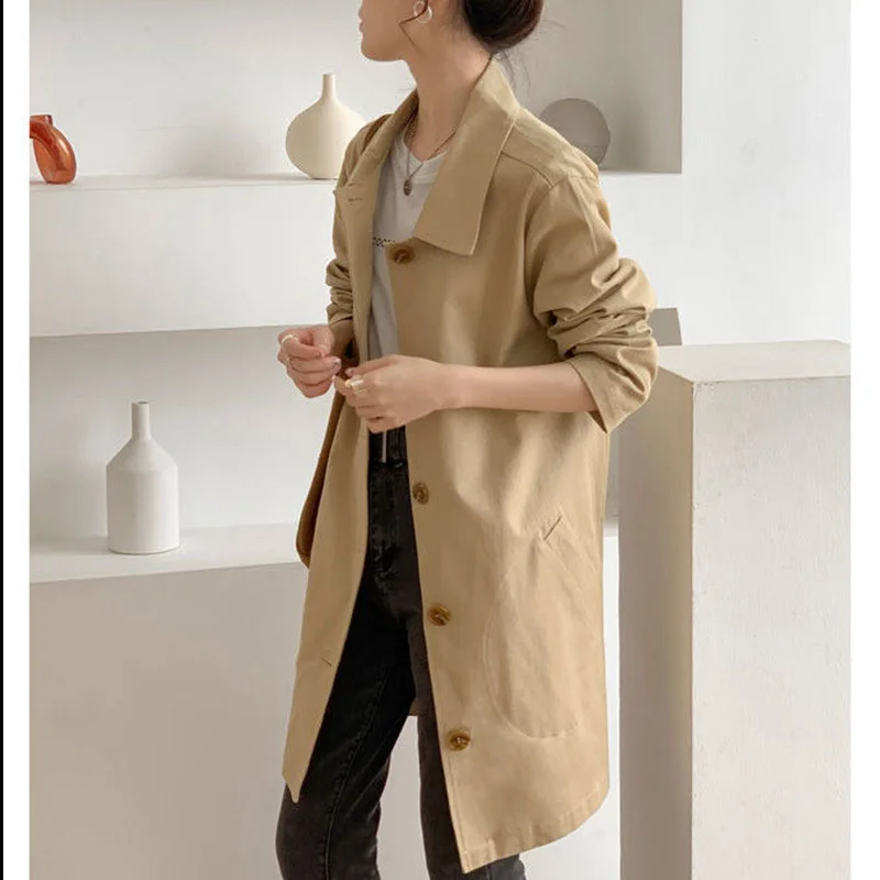 Fashion Lapel Button Spliced Pockets Casual Coats Female Clothing 2023 Autumn New Loose All-match Tops Solid Color Korean Trench