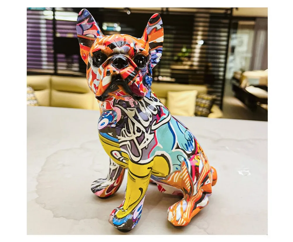 Creative Synthetic Resin Sitting Bulldog Home Furnishings Living Room Resin Crafts Office Animal Decorations Gift