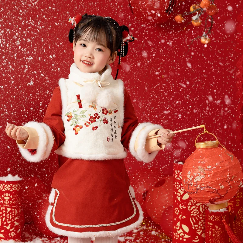 هانفو فستان شتوي للفتيات الصغيرات ، خرافية فائقة ، بدلة أطفال عتيقة ، على الطراز الصيني ، بدلة تانغ ، ملابس العام الجديد للأطفال