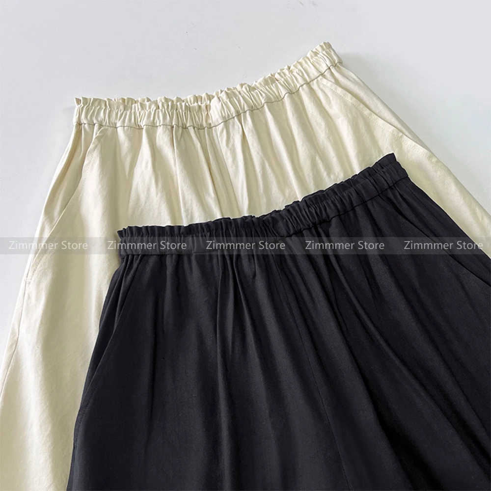 Scandinavian niche new elastic waist linen blend versatile wide leg shorts