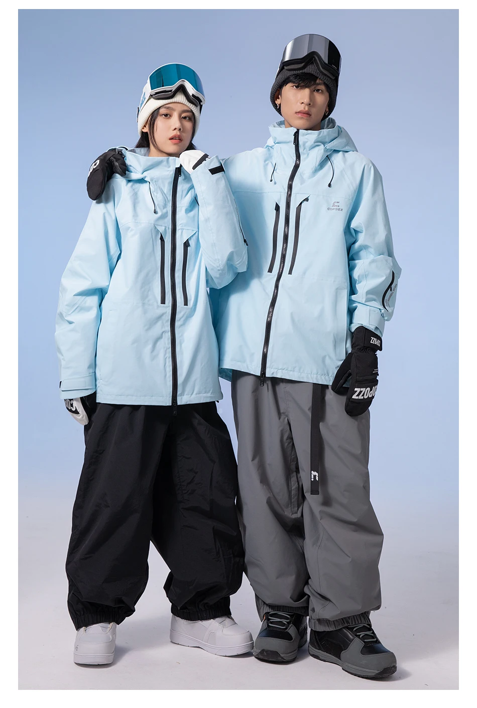 COPOZZ Verdickte 3L Skijacke für Herren und Damen, winddicht, wasserdicht, Winter-Ski-Mantel, Skibekleidung, einfarbig, mit Kapuze, warmer Snowboard-Skianzug – Detail 31