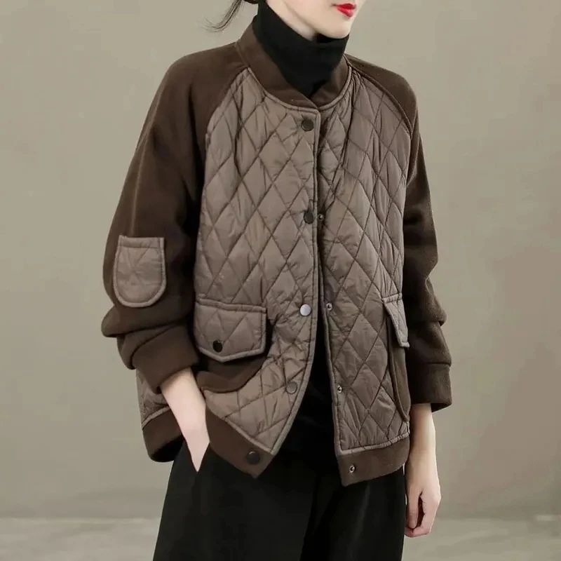 Parka rétro pour femme, veste épissée, uniforme de baseball coréen, vêtements d'extérieur rembourrés en coton chaud, décontracté, automne, hiver, nouveau, 2023