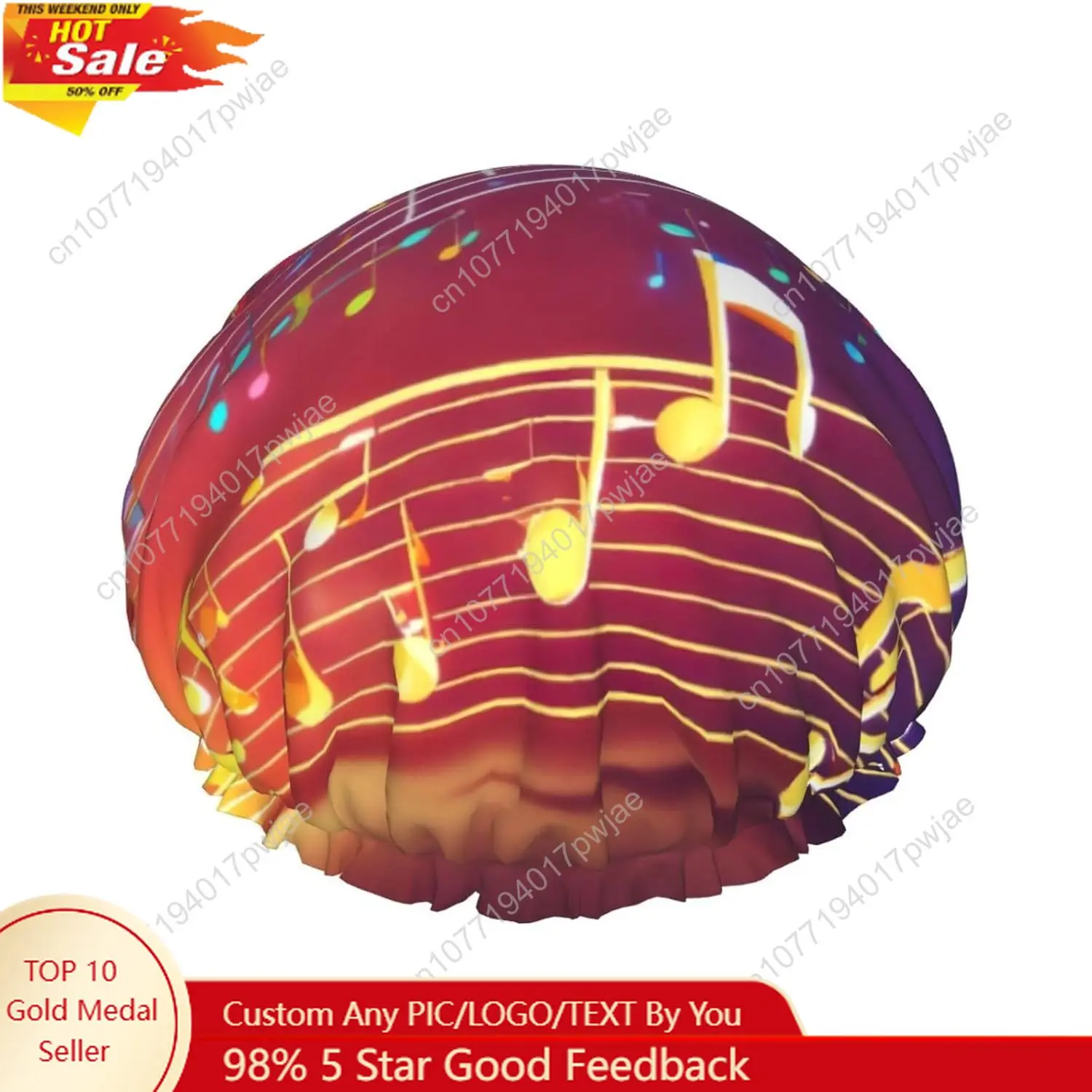 

Colorful Music Notes Print Shower Cap,Elastic And Reusable Bath Hair Hat For Long Hair,Large Waterproof Shower Bonnet,For Women