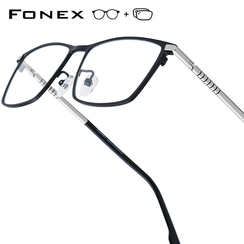 FONEX Progressive Prescription Glasses Anti Blue Photochromic Myopia Optical Lenses Eyewear Men Square Titanium Eyeglasses 85915