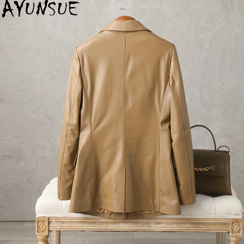 เสื้อแจ็คเก็ตหนังแกะแท้ AYUNSUE สำหรับผู้หญิง ปี 2025 เสื้อสูทผู้หญิง เสื้อผ้าแฟชั่นฤดูใบไม้ผลิและฤดูใบไม้ร่วง Jaqueta De Couro
