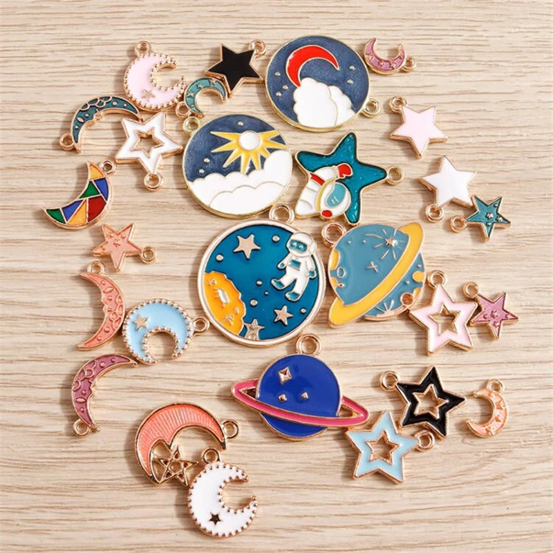 Tusember 10 Stück Cartoon Emaille Sonne Mond Stern Charms Anhänger für Halskette Ohrringe Armband DIY Schlüsselanhänger Schmuckherstellung Zubehör – Detail 3