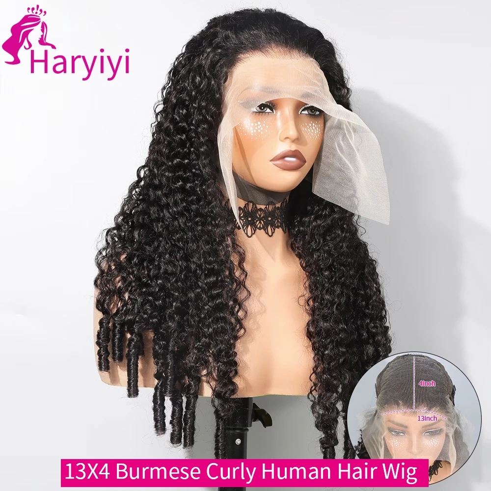 

Парик из 100% натуральных волос с 250% завитками, тип 3C4A, бирманские кудри, 13x4 HD кружевной парик из натуральных волос, распродажа, парик из натуральных волос с эффектом водной волны