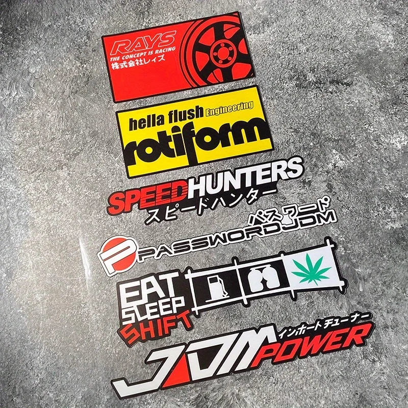 6PCS Reflective JDM Stickers Waterproof Scratch Cover Decals for Motorcycle EV Car Fuel Tank & Body Panels