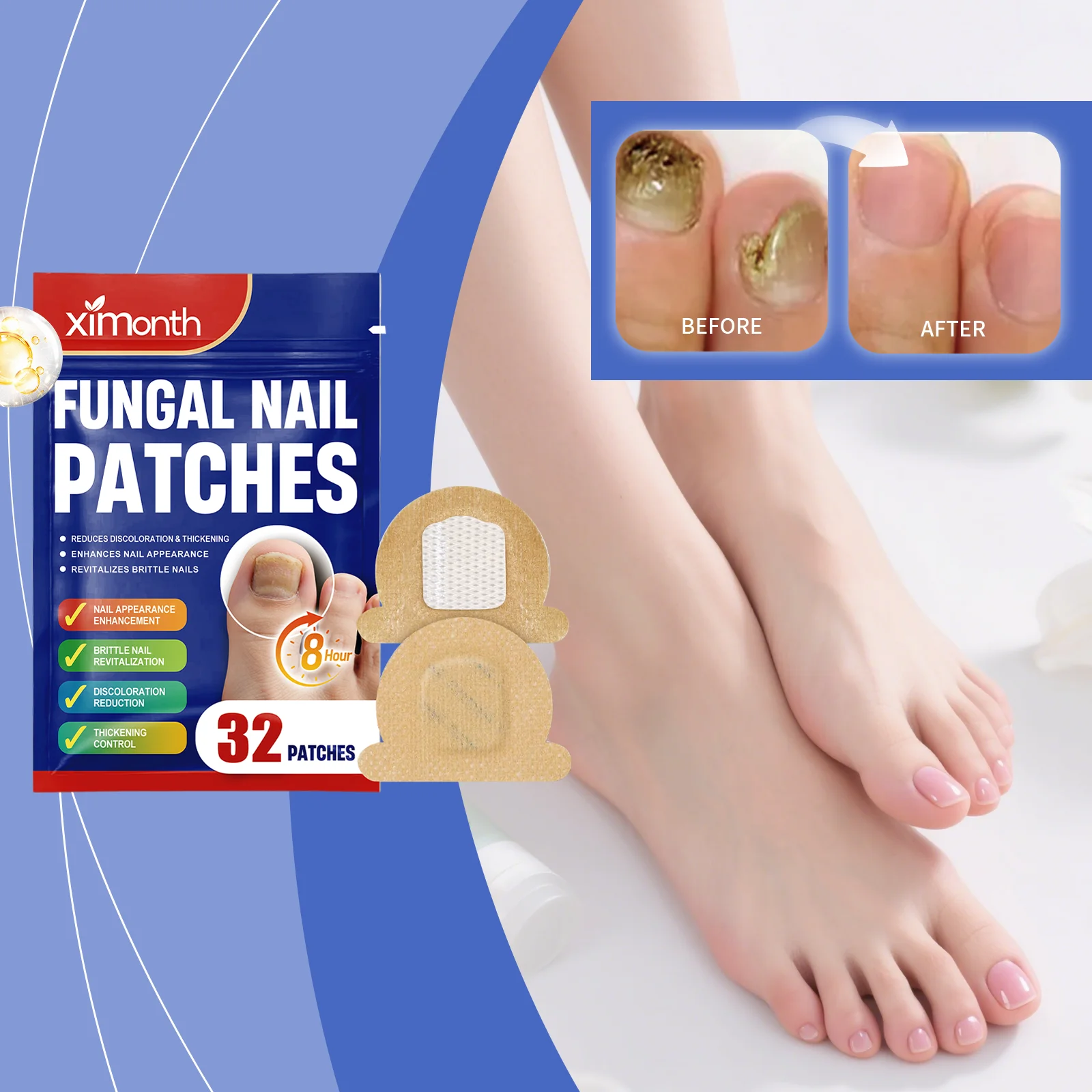 رقع معالجة الأظافر الفطرية، تعزز صحة الأظافر والمظهر الطبيعي، للأظافر السميكة والهشة.