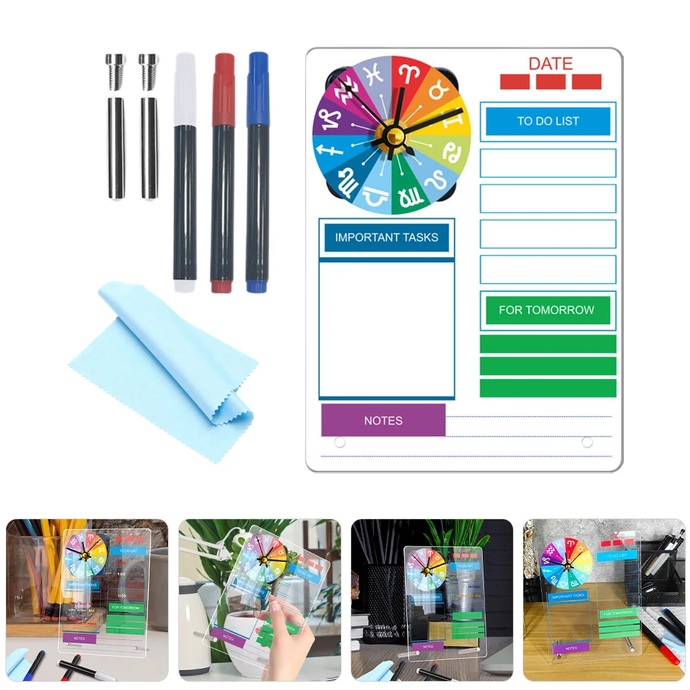 1 مجموعة 1 مجموعة مكتب ساعة السبورة الاكريليك سطح المكتب مخطط مجلس مكتب منظمة المنزل لتقوم بها بنفسك رسالة قابلة للمسح المفكرة منضدية