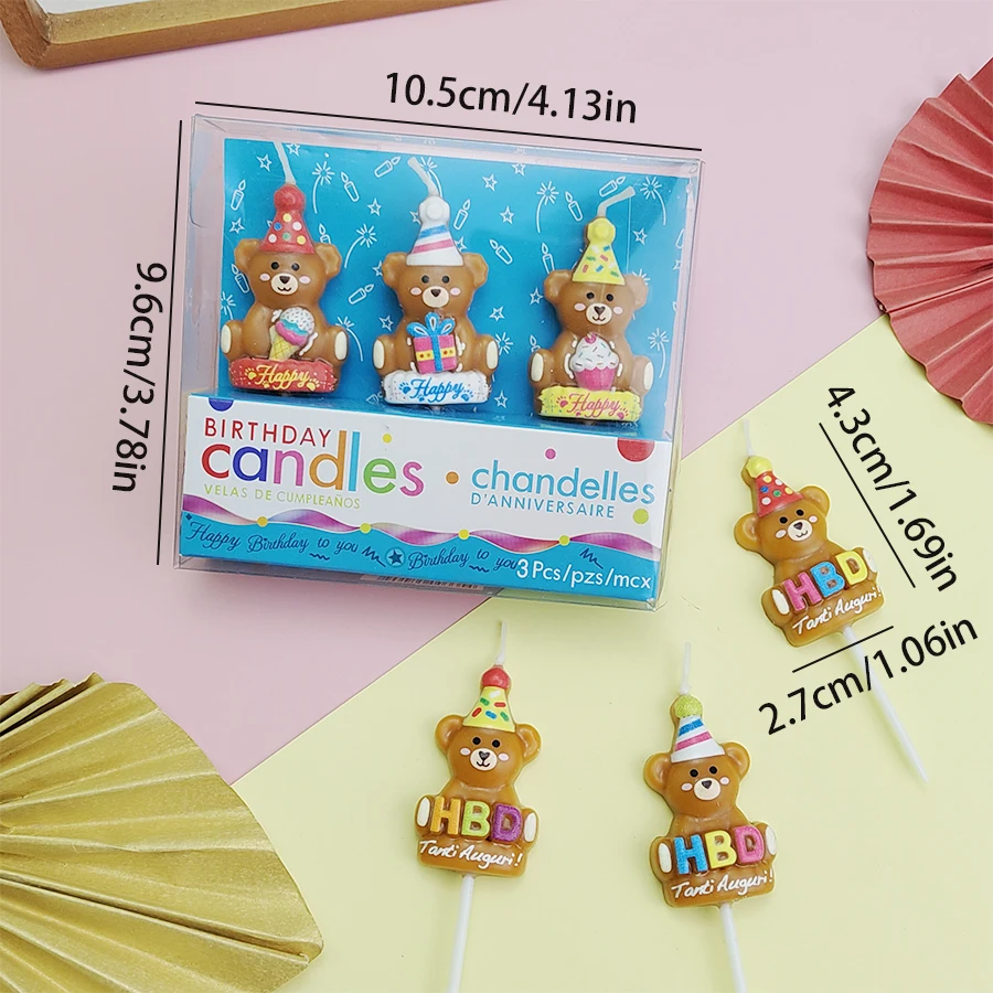 3PCS Cartoon Eis Geschenk Box Alles Gute Zum Geburtstag Bär Kerzen kinder Geburtstag Feier Indoor Kuchen Kerzen – Detail 3