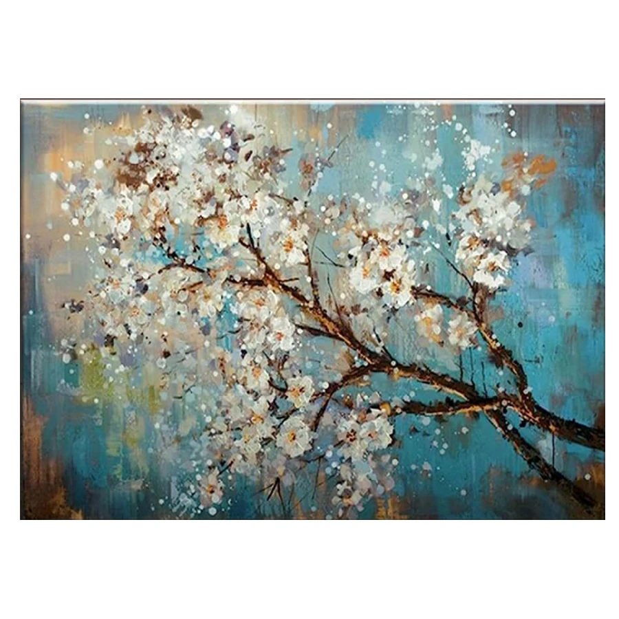 Flowers Tree 5D Diamond Painting Full Diamond Embroidery abstract white flower Mosaic Picture DIY Rhinestone Home Decoration art