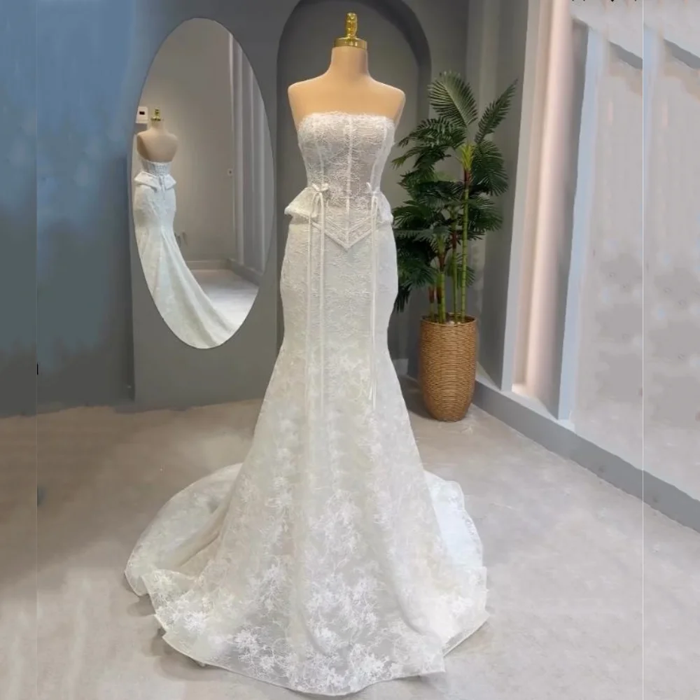 

Customized Lace Lace-up Strapless Mermaid Floor-length Bespoke Occasion Dresses Woman Elegant Party Wedding High Quality