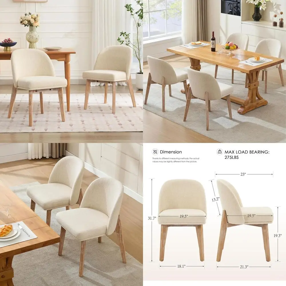 

Upholstered Dining Chairs Set o 4, ern Wood Dining Room Chairs with Curved Back & Solid Wooden Legs, armhouse Linen abric Kitche