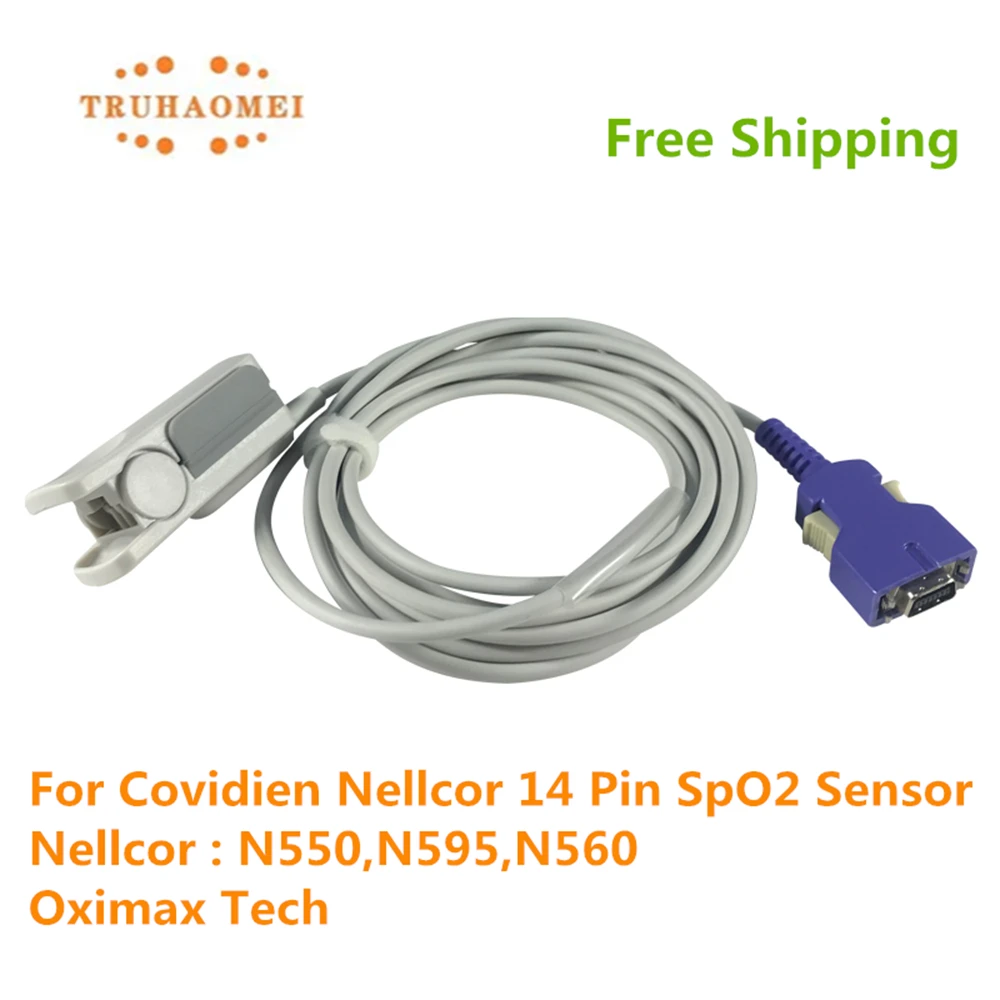 14 Pin SpO2 Sensor Reusable for Nellcor with Oximax N550 N595 N560 All Type Adult Child Neonates Veterinary SAO2 Probe