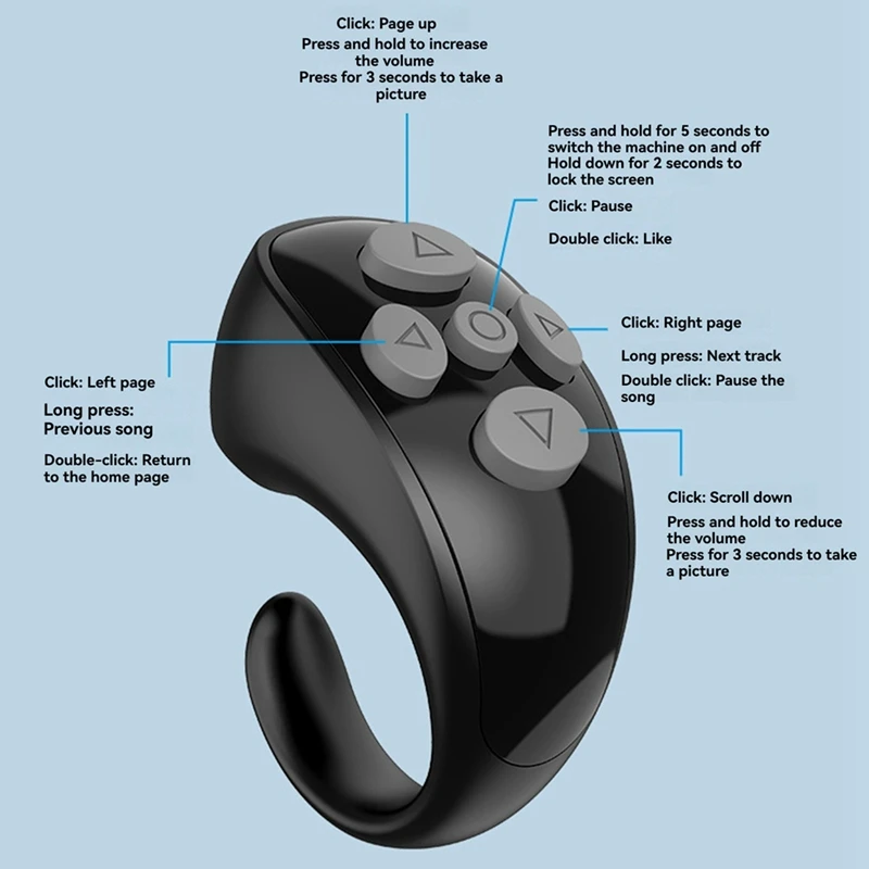 Ring Controller E-Book Page Turner Remote Control Ring Music Video Controller For Tiktok IOS Android Laptopm13k