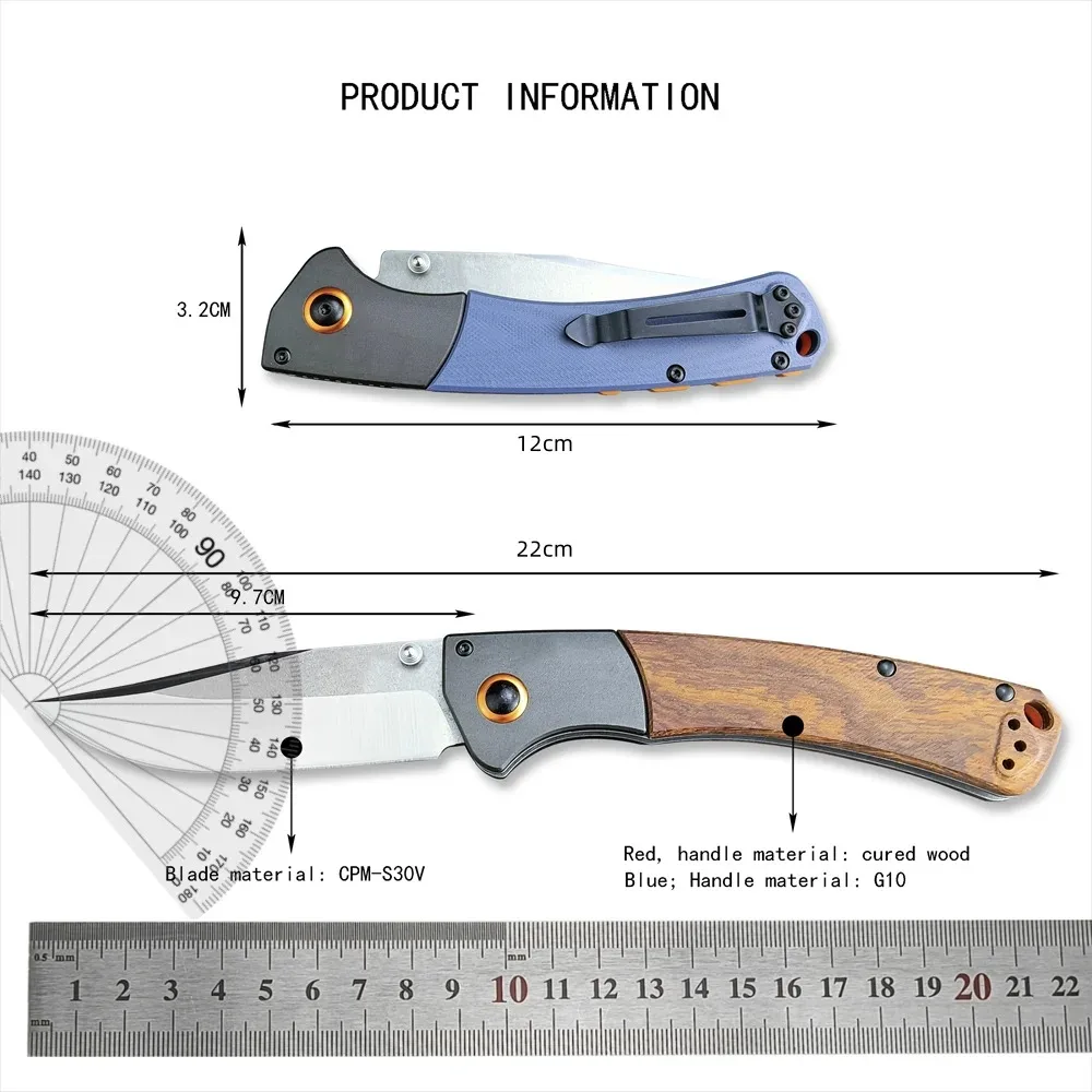 3 Colors BM 15080 Crooked River CPM-S30V Blade G10/Wood Handle Outdoor Multi-functional Survival Military Combat Pocket Knife