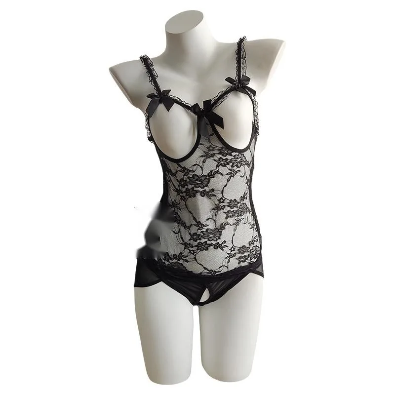 

Floral Transparent Sexy Lingerie Lace Seductive Easy-to-Remove Sexy Pure Desire Sleepwear Open-Crotch Bodysuits Uniform I621