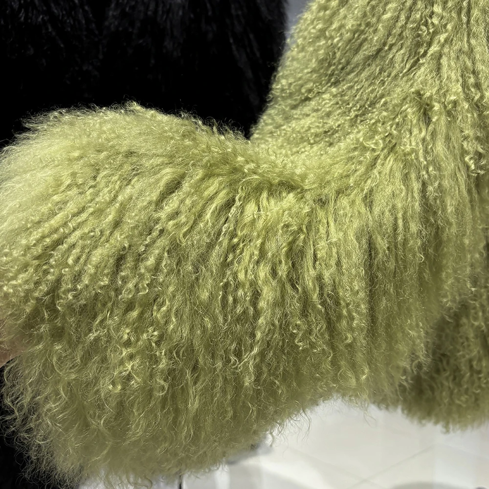 YOLOAgain Plus Size Dark Brown Mongolia Sheep Fur Jacket Women Real Fur Jacket Female Winter Warm Outerwear