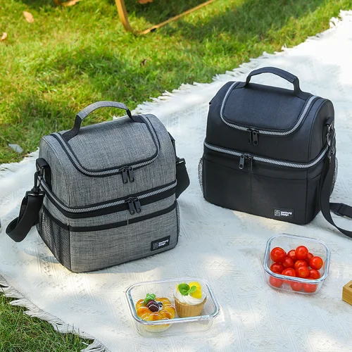Imagen 2 del producto Bolsa de almuerzo aislante de doble capa de 11L, bolsa de trabajo portátil PEVA, impermeable, de gran capacidad, bolsa de Camping para pícnic al aire libre 