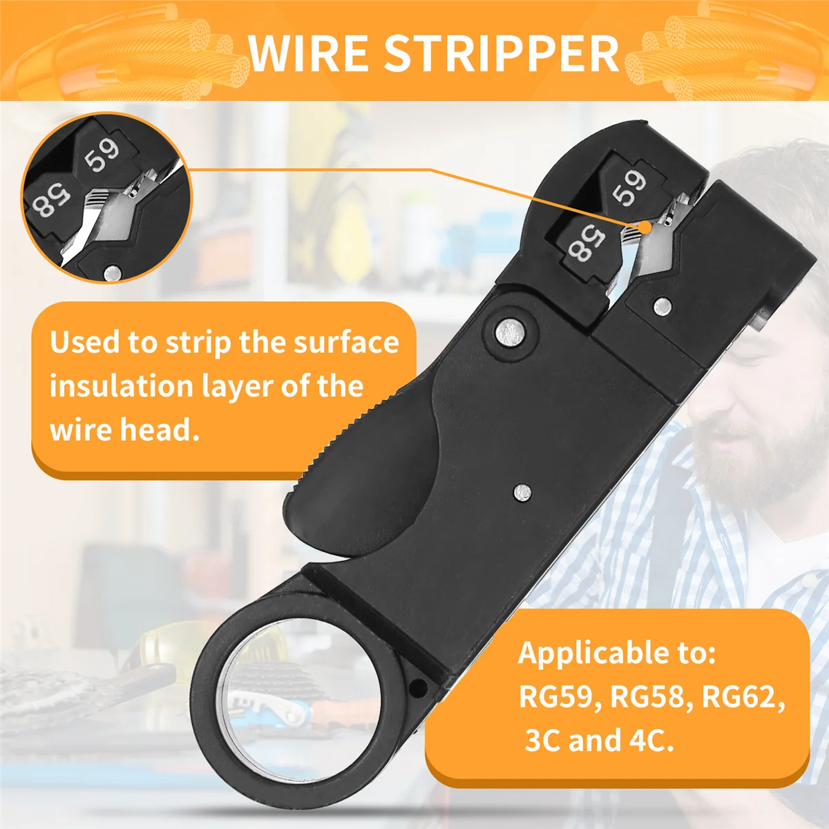 Coax Cable Stripper 3-Blade for RG58/59/62/3c/4c cables ZJY