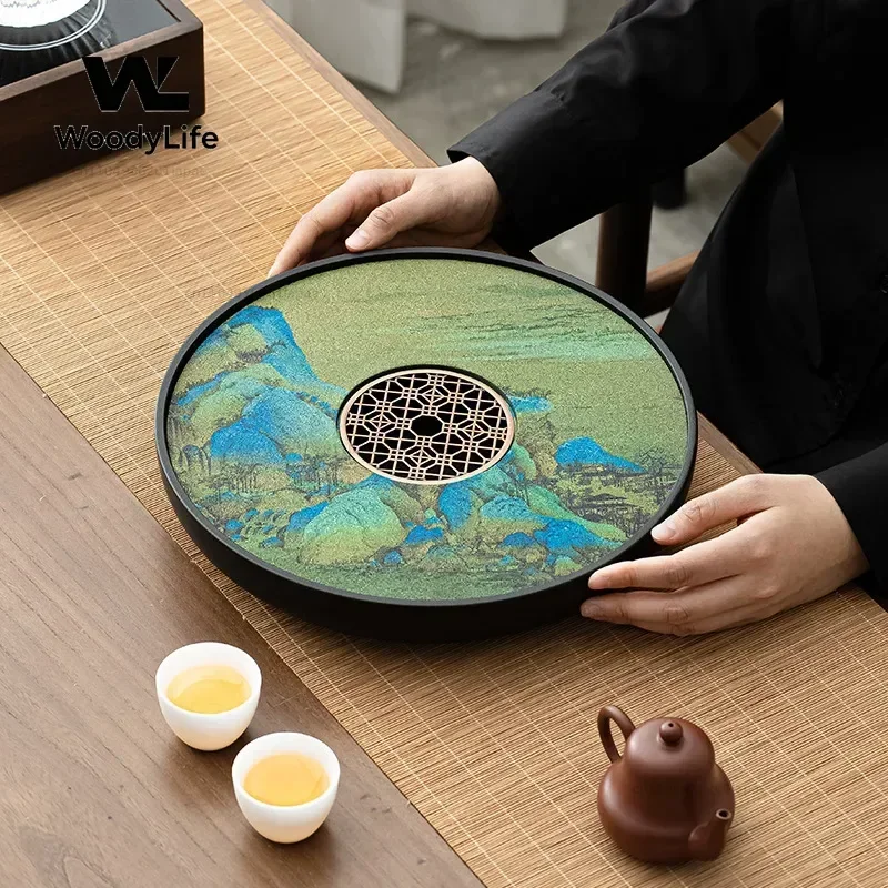 Thousand Mile Jiangshan Quick Drying Water Absorbing Tea Tray Ceramic Tea Table Simple Filtering Tea Tray Draining Tray